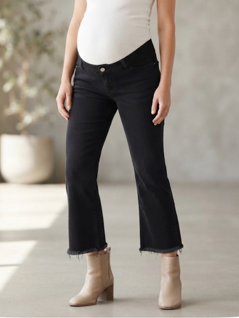 ASOS Below The Belly Cropped Flare Maternity Jeans Black Size 10